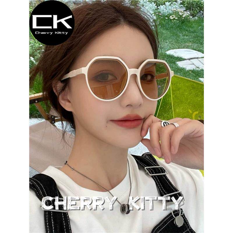 Cherry Kitty新款茶色墨镜圆脸女潮流复古小框白色太阳镜显小脸款