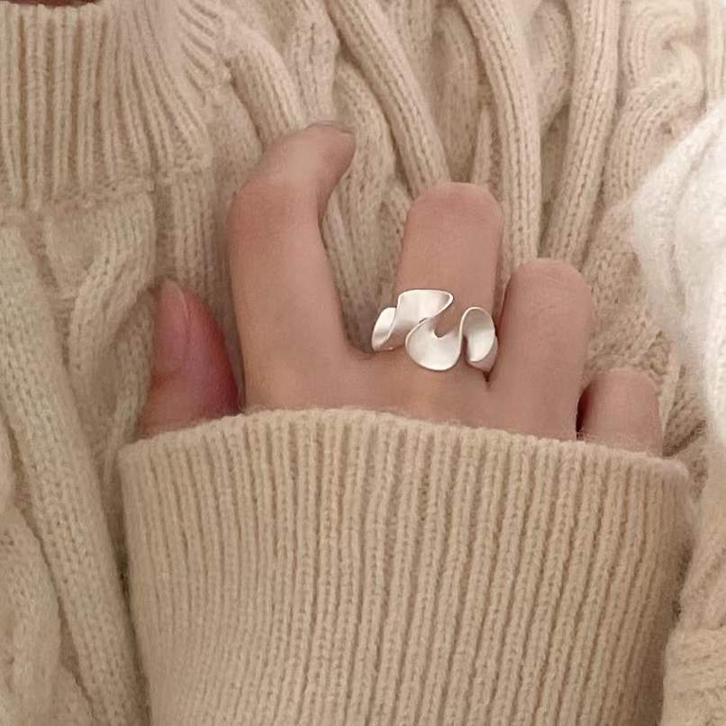 日系设计师topwhit小众简约个性s925银戒指女不规则旋转异形素银