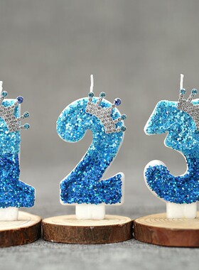 冰雪主题创意皇冠数字蜡烛ins网红生日儿童蛋糕装饰布置蓝色摆件