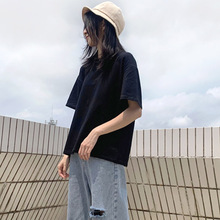 纯色短袖春夏季黑色棉质t恤女上衣宽松韩版学生半袖网红超火ins潮