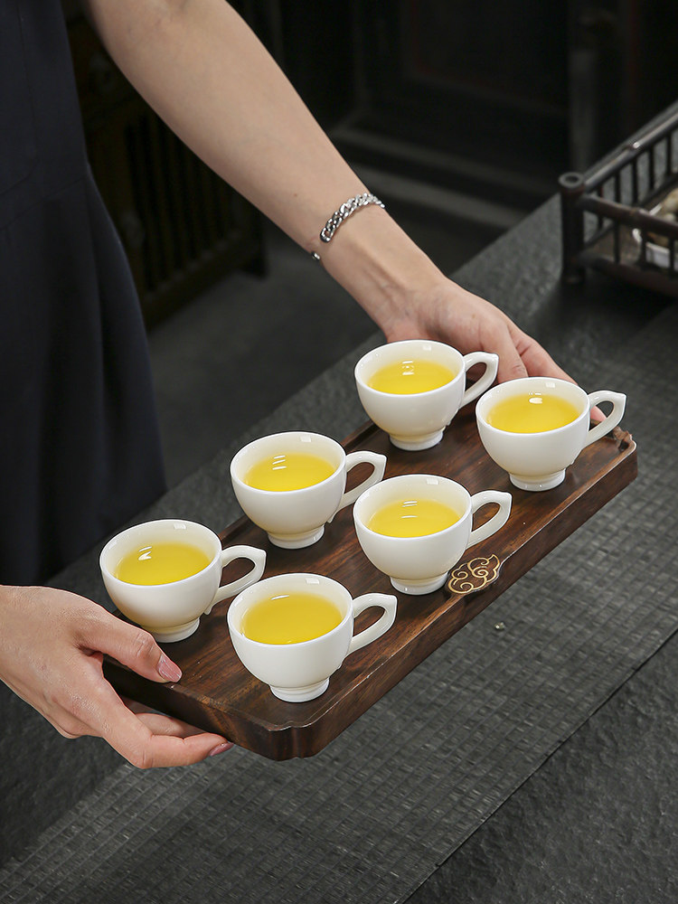 中国白色陶瓷带柄防烫金功夫茶杯纯色杯