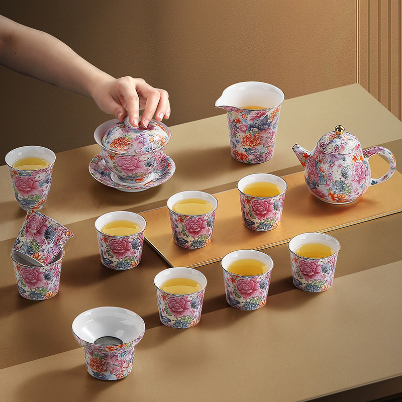 珐琅彩功夫茶具套装家用办公会客泡茶器公司活动开业商务伴手礼