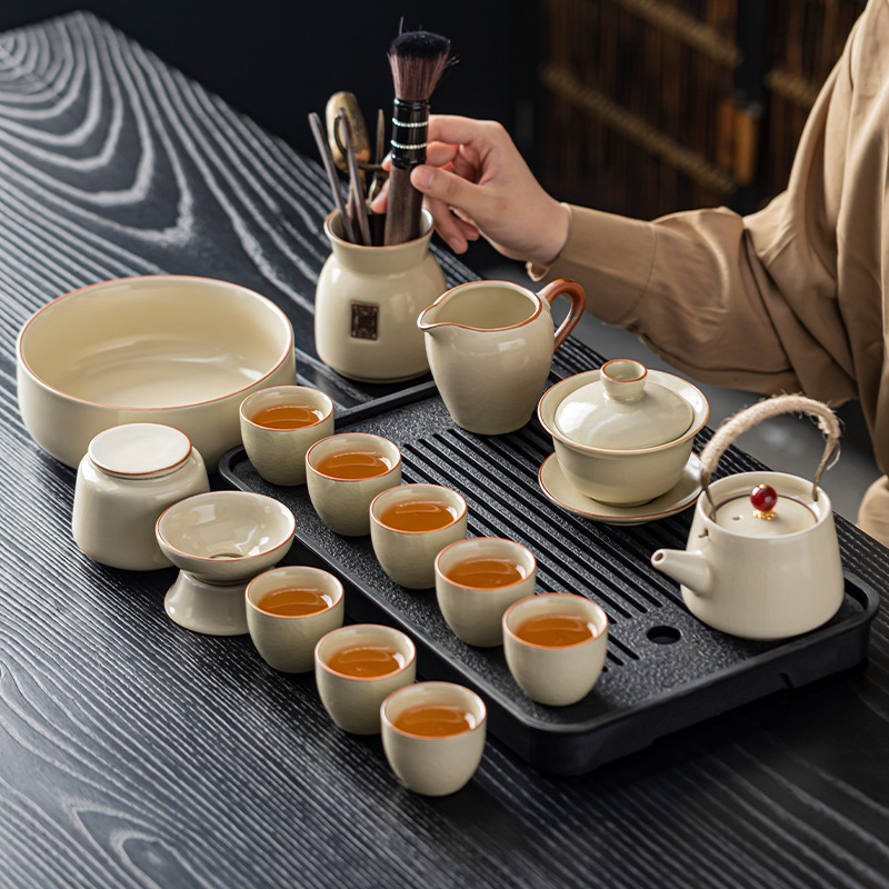 汝窑茶具套装功夫茶具西施茶壶盖碗提梁壶泡茶杯茶盘整套茶具套装