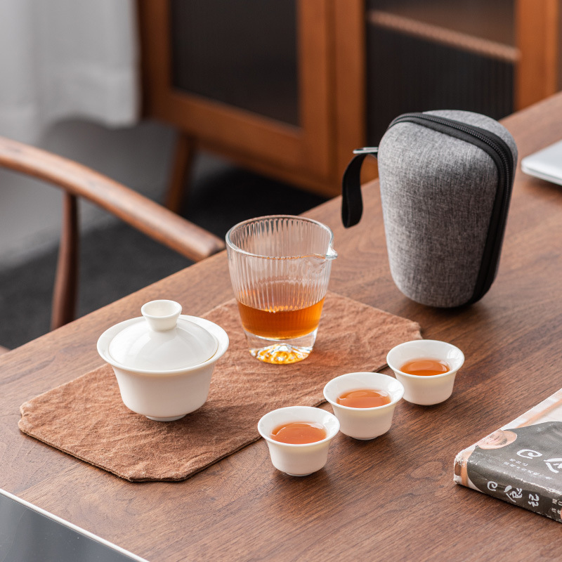 羊脂玉瓷高档户外旅行茶具套装批发快客杯一壶二三杯便携陶瓷茶杯