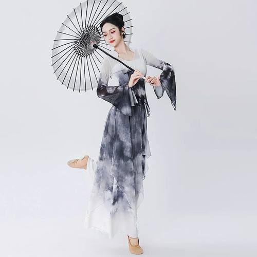 新款身韵印花旗袍古典舞舞蹈服