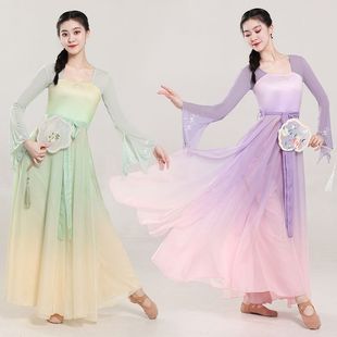 新款仙气古典舞服装渐变连衣裙飘逸演出服烫钻上衣中国舞舞蹈服装