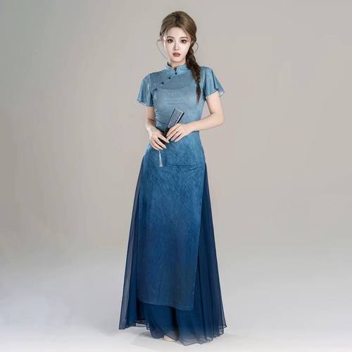 新款古典舞服装渐变旗袍舞蹈服