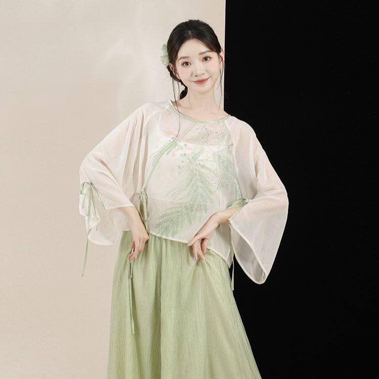新款清新飘逸古典舞身韵舞蹈服短款飘逸纱衣国风新中式练功服套装