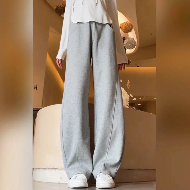 速发个色加腿加厚香蕉裤秋冬高灰子加长拖地裤高腰阔绒直筒卫裤