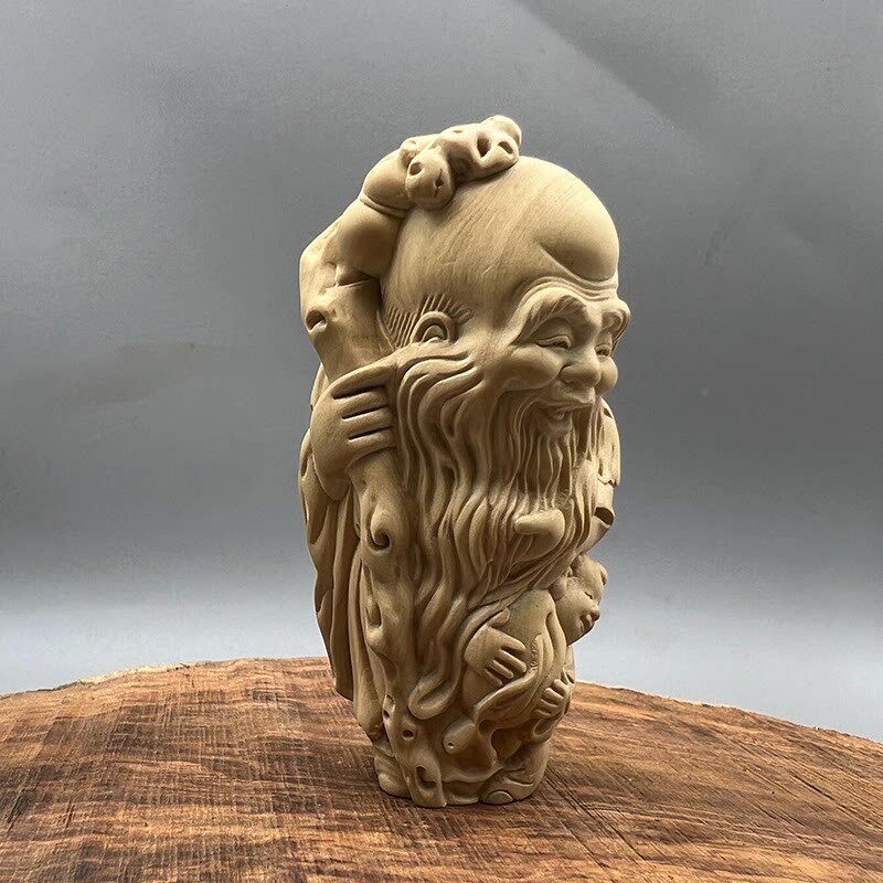 速发小叶黄杨木雕寿星神像手把件摆件茶宠实木男士手把文玩中式工