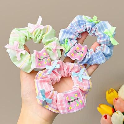 速发Early+Spring+Ribbon+Bow+Hair+Rope+Plaid+Fabric+Large+Int