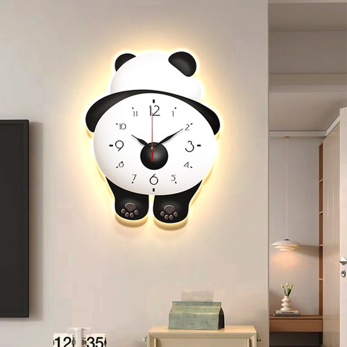 速发意环宇熊猫时钟装饰画挂钟客厅钟表202新款简约大气创艺灯画