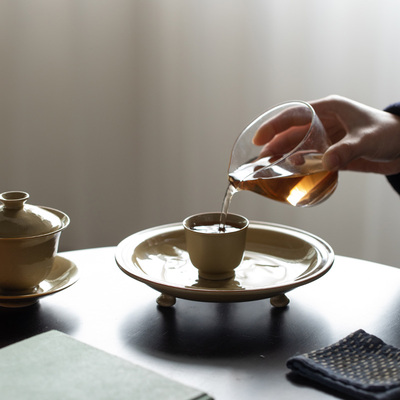 速发定窑养松鼠壶雕壶承托隔热黄浮垫泡茶台茶点心水果盘子茶道零