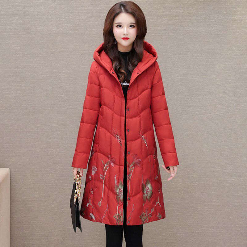 速发外端连帽棉服2025冬花新款棉袄加厚保暖妈妈阔太太碎季棉衣高