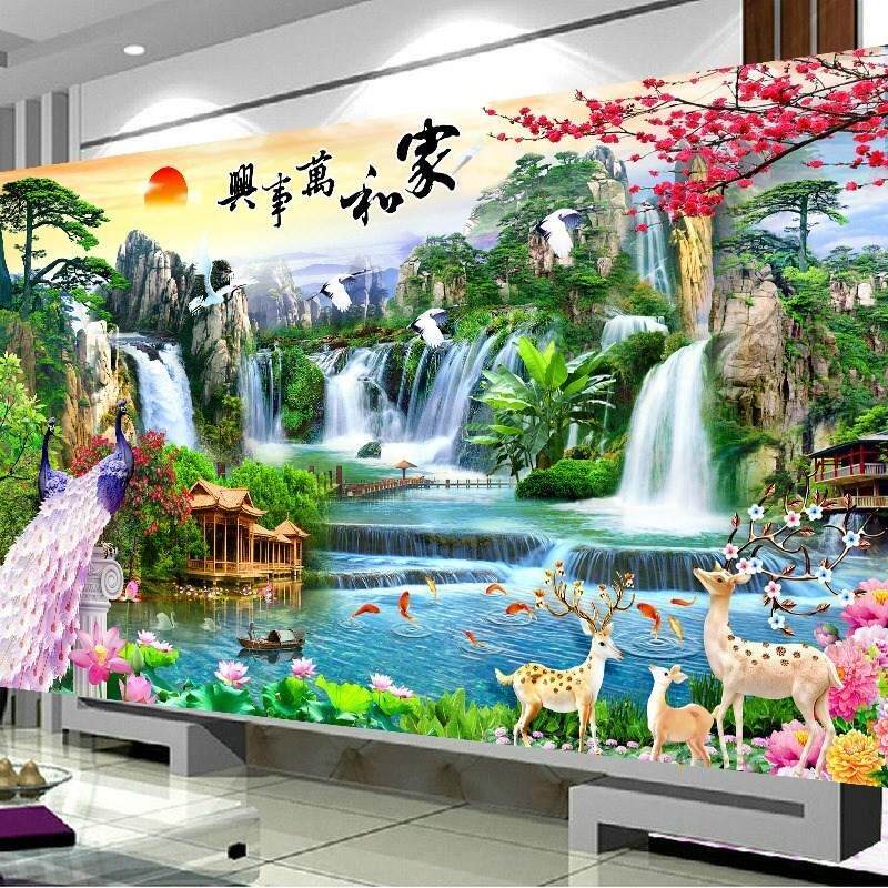 速发山庄客厅寓意贴砖钻秀床头家装山河画粘砖秀山水画5d