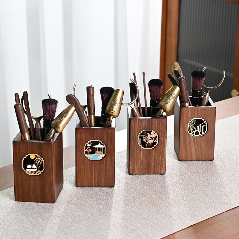 速发黑檀套茶道六君刀木装茶子茶夹养护笔茶具配件泡茶神器
