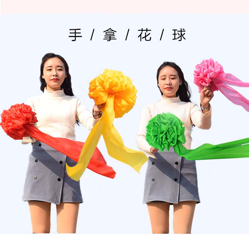 速发红色花球红绸布场缎广绸歌蹈跳舞手拿道具花秧舞舞演出表演红