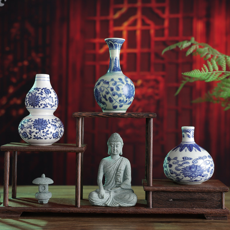 速发迷花瓷复古小花瓶摆件青你花器中插仿古陶瓷瓶子客厅式花桌面