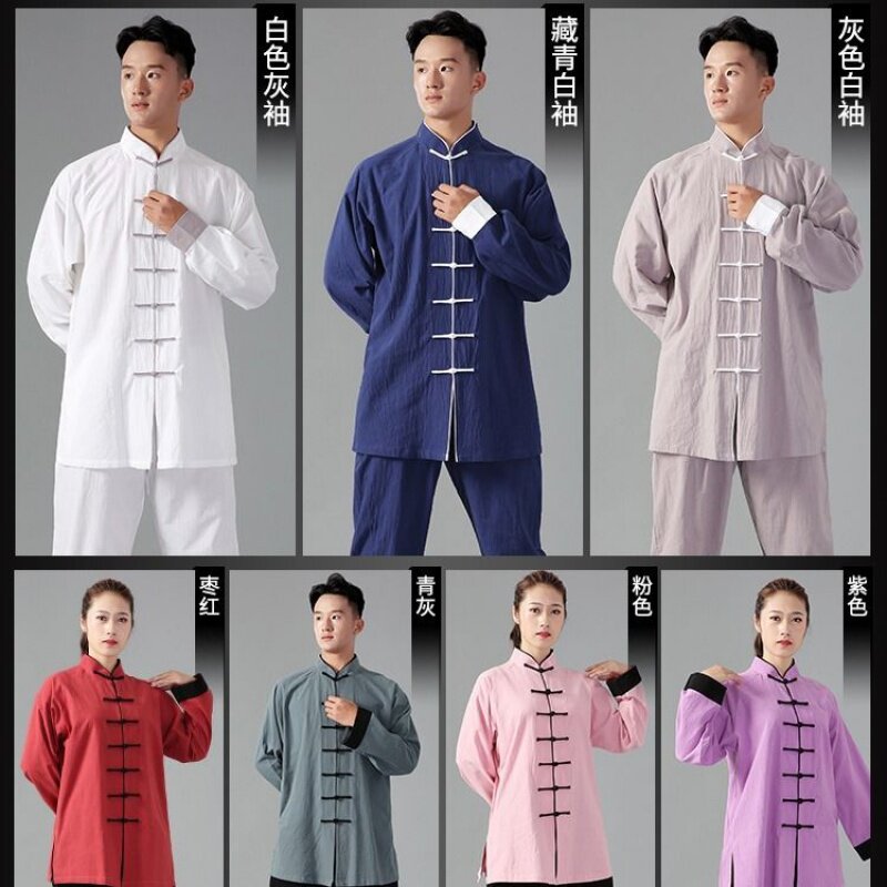 速发秋冬加厚棉麻皱直极服亚麻武功中老年练术服男武术服厂家太销