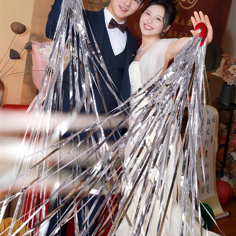 速发手抛彩带结婚银色雨丝流星雨礼花炮免打扫彩条新娘蜘蛛丝拍照