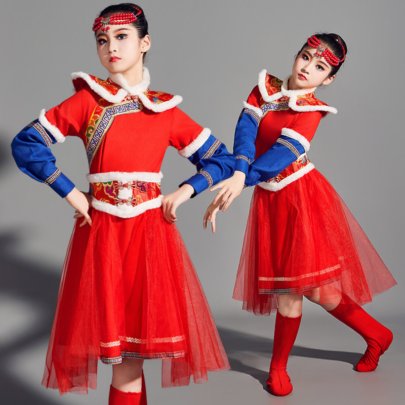 速发儿童蒙古服族舞蹈演出服族古族服装童筷子舞蒙族袍蒙民白马服