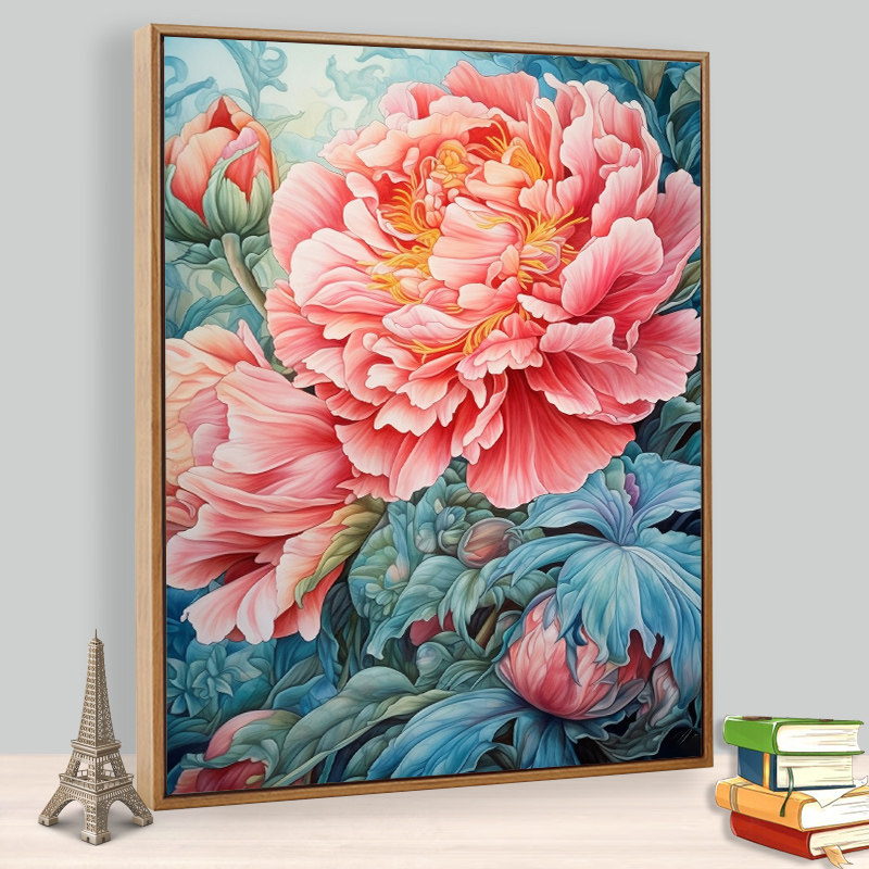 速发数手油画填色画丹牡花风景花卉画画高级感字绘油画客厅装饰画