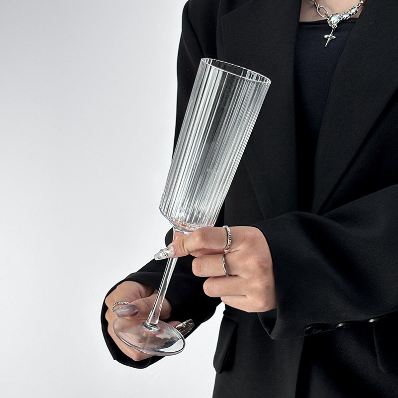 速发风脚杯纹高细香槟条苏打水气泡杯高颜值葡萄酒红酒鸡尾酒杯子