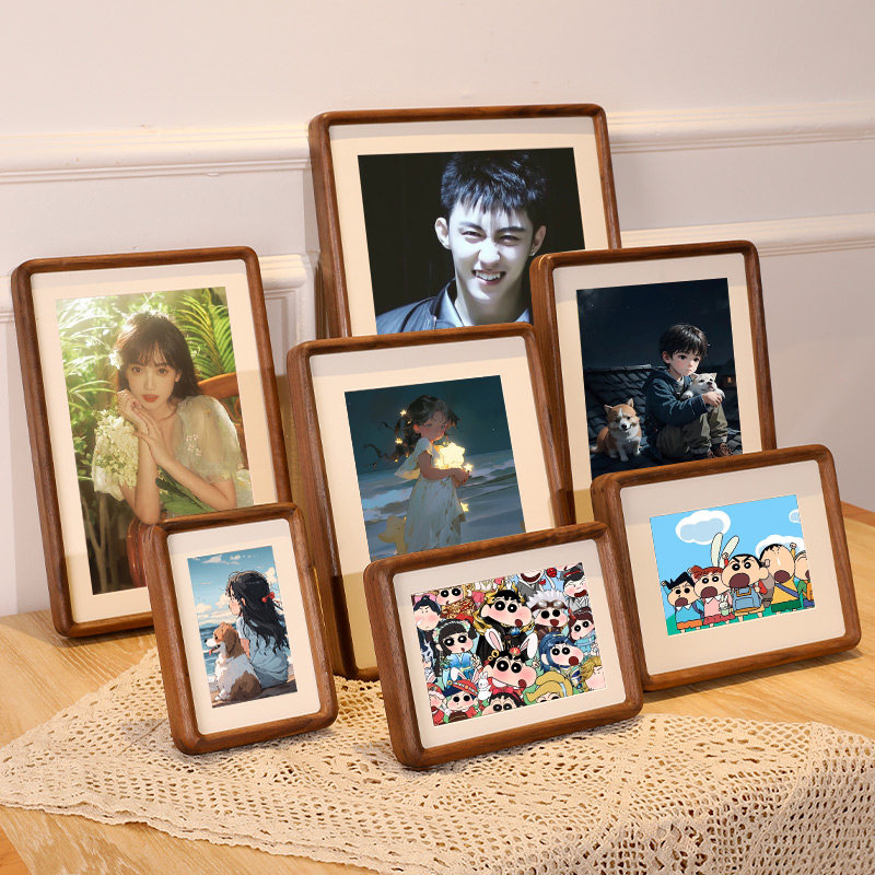 速发黑胡桃实木相框摆台洗照片做成木胡六678寸质桃照片挂墙10