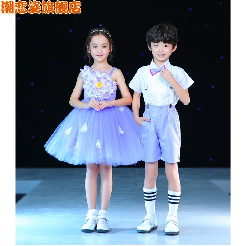 速发儿童合唱演出服生童舞蹈蓬蓬裙小学男合唱诵朗团表演服装红歌