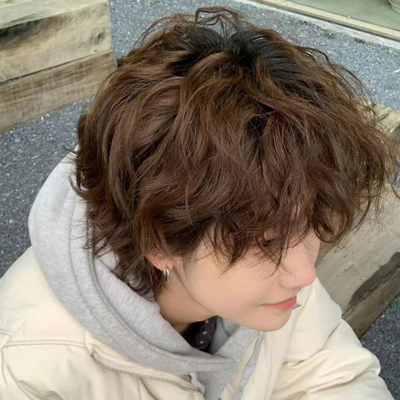 速发假发男短发时尚帅气卷自然头松锡纸烫男蓬日常全士套