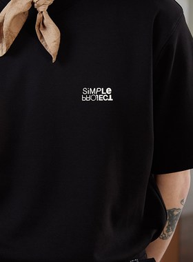 速发SimlpeOProject 倒转LOG 徽标印花宽松半袖圆领休闲t恤衫男潮