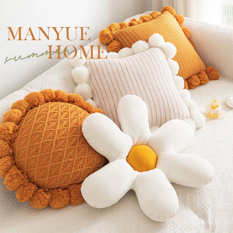 速发风轻奢靠枕花朵抱枕客厅沙奶床头抱枕套靠靠油系针织蒲团发垫
