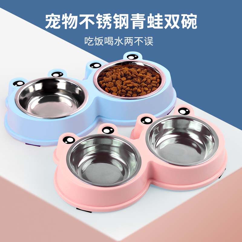 速发猫碗狗碗打咪饮盆不锈钢双碗防猫翻食水饭盆猫盆狗盆用品