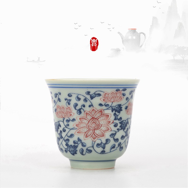 速发整套茶具缠德釉里红青枝纹景花镇茶具套装功夫茶具套装喝茶套