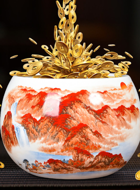 速发景德镇陶瓷器客厅玄关聚财盆养鱼缸水品花盆开业礼培公司招宝