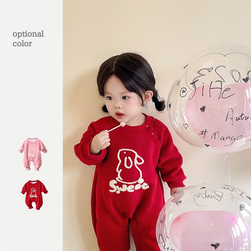 速发秋冬季婴宝服加连加厚绒体衣新生儿衣服 0-1岁儿宝哈衣爬爬服
