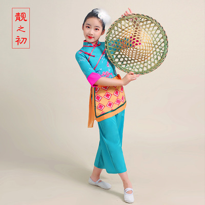 速发儿童秧歌演出村服姑采茶古典舞演出服童服饰古典服装中国风