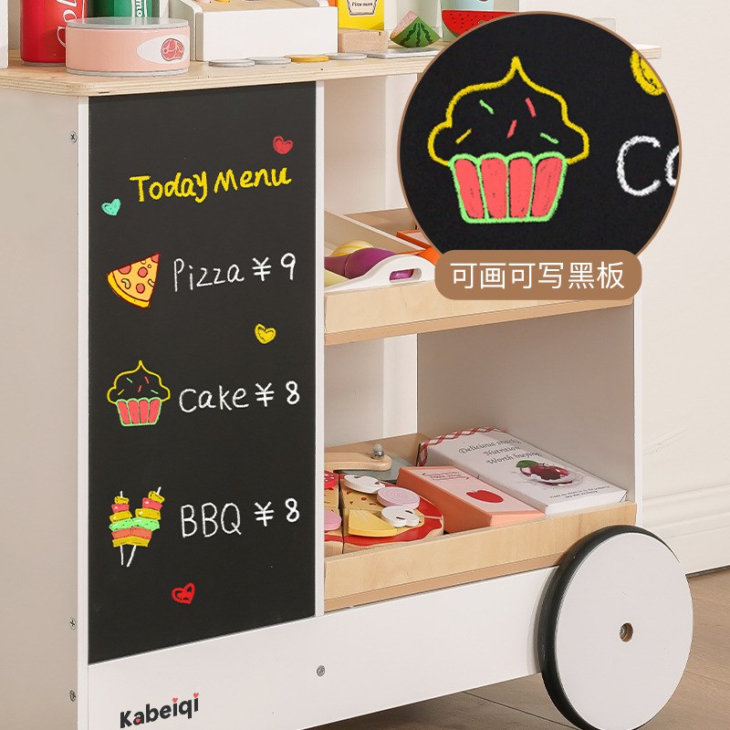 速发新品儿童过智家木制小卖部杂拟售卖商店模货铺货架益家购物车