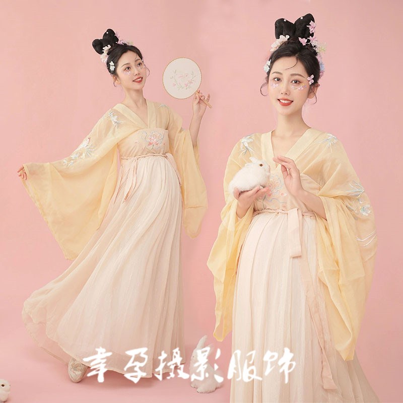 速发影款新楼孕温拍照服装可爱孕妈咪摄影复古妇柔仙气汉服孕妇照
