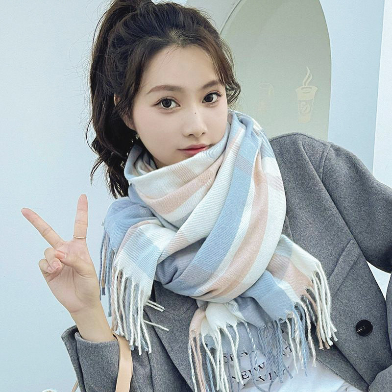糖果色拼色围巾秋冬季加厚针织