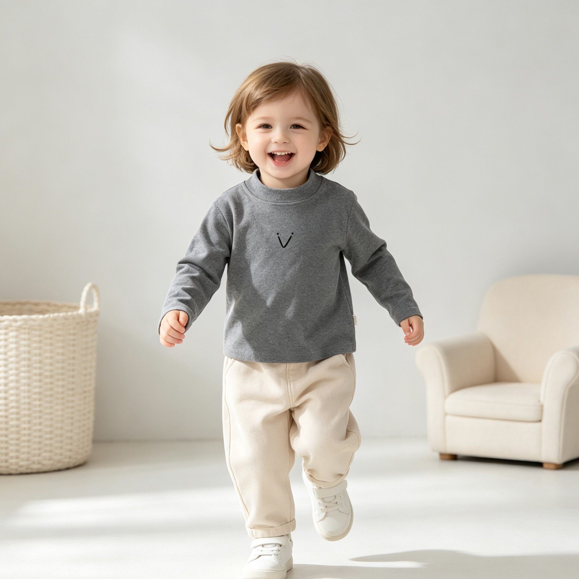 韩版简约婴儿笑脸打底衫 春秋季半高领长袖婴幼儿 内搭上衣