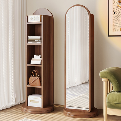 旋转穿衣镜全身落地镜可移动家用衣架杂志书架旋转储物一体试衣镜