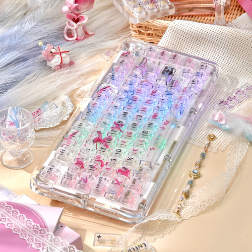 猫尔本原厂高度PC透明122键热升华机械键盘十字半雾透水晶键帽