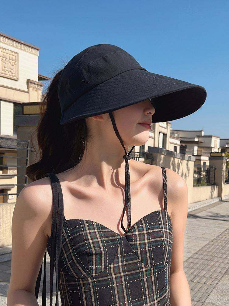 骑车防晒帽吹不翻帽子带防风绳适合扎高马尾骑电动车戴的女士夏款