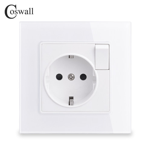 COSWALL外贸 玻璃/PC 德式带开关插座  家用 墙壁电源插 暗装欧规