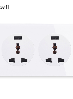 146型白色玻璃 连体通用三孔LED大光圈带开关 多三孔USB墙壁插座