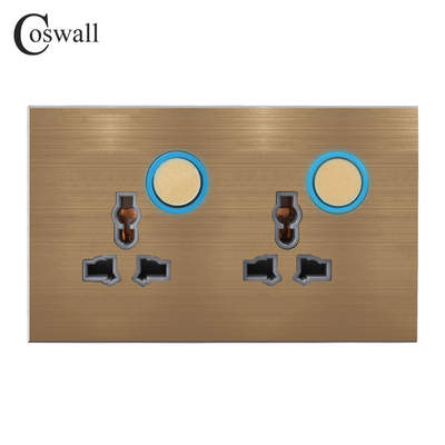 146型金色铝拉丝连体通用三孔LED大光圈带开关多三孔USB墙壁插座