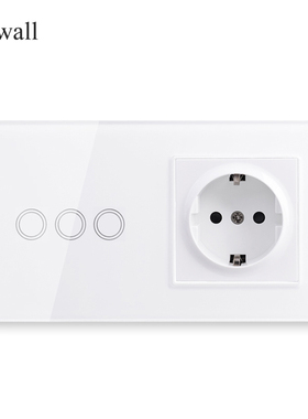 157*86白色触摸开关插座三开组合欧标USB钢化玻璃感应LED开关