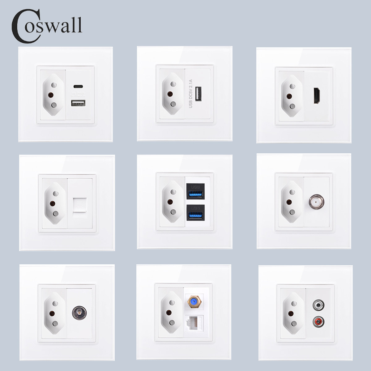 86型玻璃面板巴西带USB墙壁插座 巴西组合电视电脑 暗装巴规模块