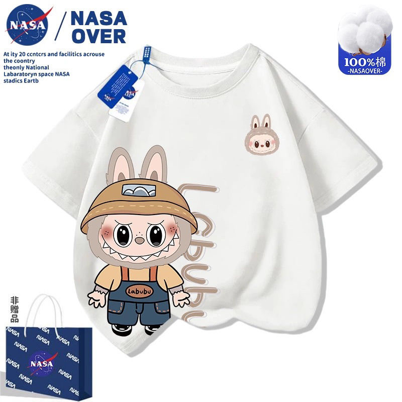 NASA卡通拉布布短袖男女童2025夏季新款T恤休闲时尚半袖洋气上衣